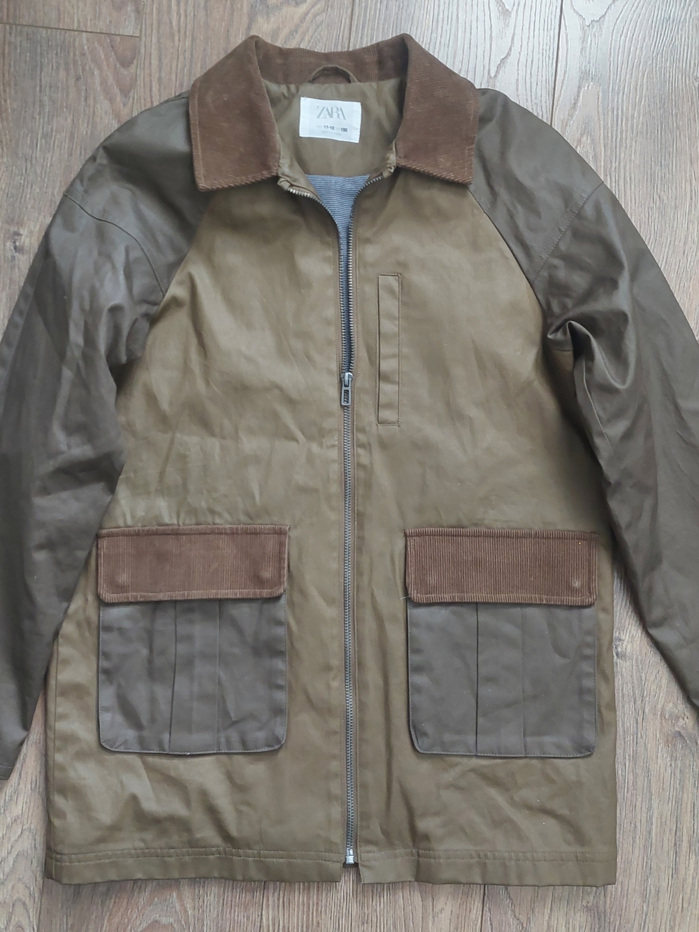 ZARA Kids Brown Two-Tone Field Jacket Barn Coat Wax 11 12